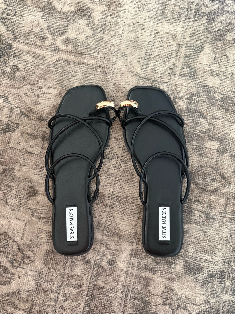 Steve Madden Black Strappy Sandals with Gold Accent